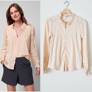 Faherty XS Willa Peasant Style organic cotton long sleeve blouse